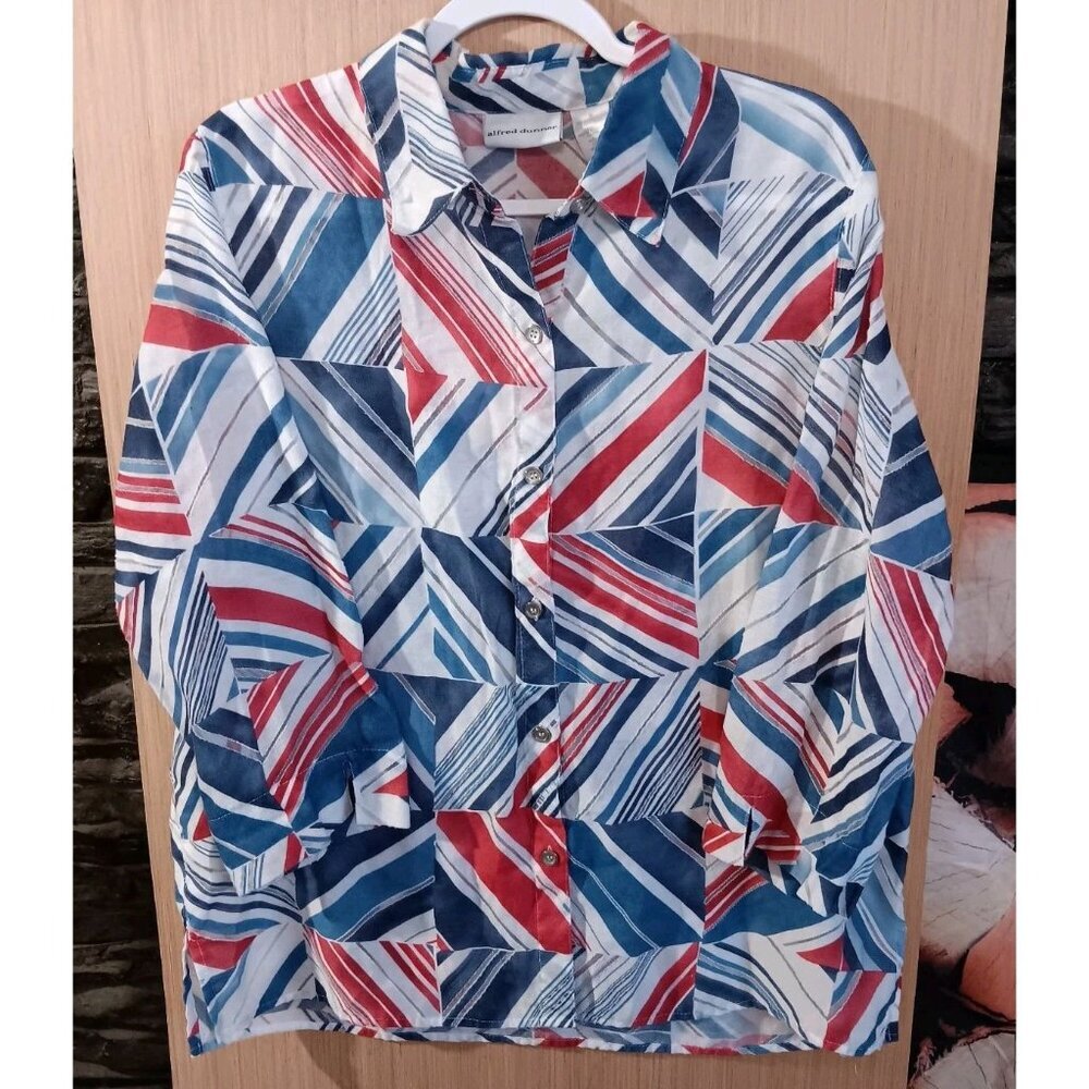 Alfred Dunner‎ PLUS 16 Red White Blue Button Up Semi Sheer Shirt NO Camisole Top